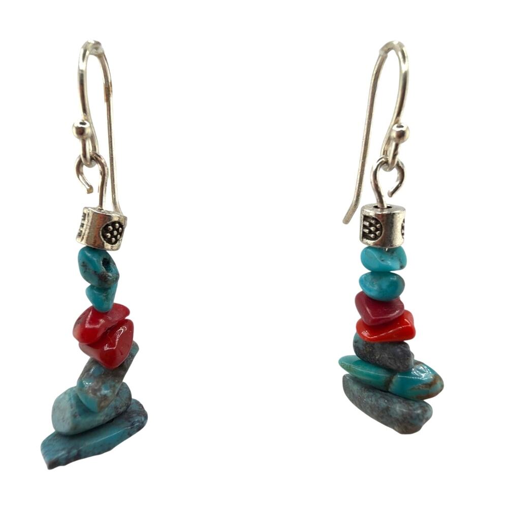 Artisan Handcrafted Turquoise Sea Bamboo Coral Dangle Earrings